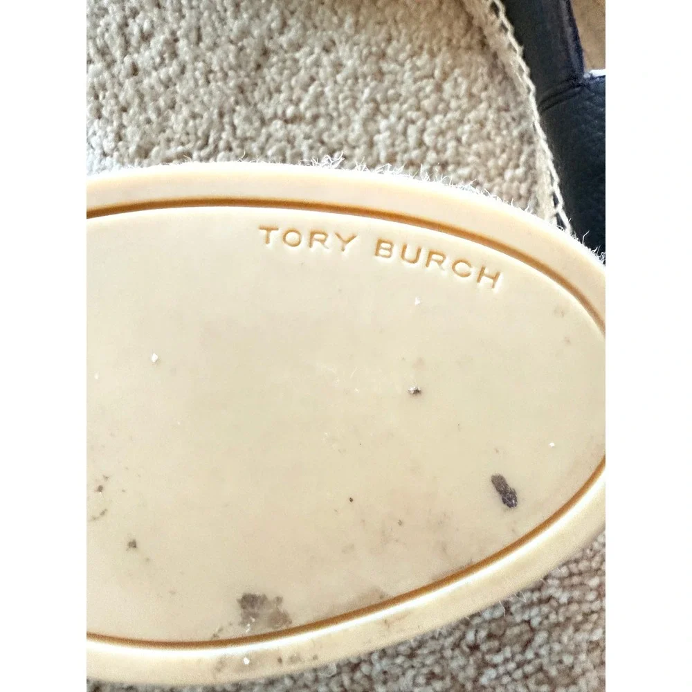 Tory Burch Stitch Logo Leather Espadrille Perfect Black Pebbled Flat 181312 6